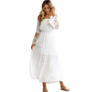 Sexy Women Maxi Long Dress Off the Shoulder Lace Flare Sleeve Elegant Evening Party Boho Dress White