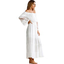 Sexy Women Maxi Long Dress Off the Shoulder Lace Flare Sleeve Elegant Evening Party Boho Dress White