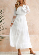 Sexy Women Maxi Long Dress Off the Shoulder Lace Flare Sleeve Elegant Evening Party Boho Dress White