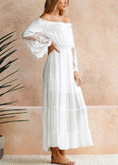 Sexy Women Maxi Long Dress Off the Shoulder Lace Flare Sleeve Elegant Evening Party Boho Dress White