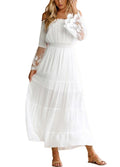 Sexy Women Maxi Long Dress Off the Shoulder Lace Flare Sleeve Elegant Evening Party Boho Dress White