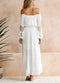 Sexy Women Maxi Long Dress Off the Shoulder Lace Flare Sleeve Elegant Evening Party Boho Dress White