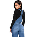 Fashion Women Denim Overalls Ripped Stretch Dungarees High Waist Long Jeans Pencil Pants Rompers Jumpsuit Blue