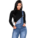 Fashion Women Denim Overalls Ripped Stretch Dungarees High Waist Long Jeans Pencil Pants Rompers Jumpsuit Blue