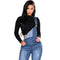 Fashion Women Denim Overalls Ripped Stretch Dungarees High Waist Long Jeans Pencil Pants Rompers Jumpsuit Blue