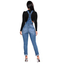 Fashion Women Denim Overalls Ripped Stretch Dungarees High Waist Long Jeans Pencil Pants Rompers Jumpsuit Blue