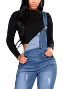 Fashion Women Denim Overalls Ripped Stretch Dungarees High Waist Long Jeans Pencil Pants Rompers Jumpsuit Blue