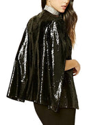 Women Sequins Blazer Cape Cloak Open Front Split Poncho Cardigan Jacket Coat Casual Tops Outwear