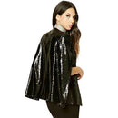 Women Sequins Blazer Cape Cloak Open Front Split Poncho Cardigan Jacket Coat Casual Tops Outwear