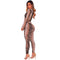 Sexy Women Two-piece Set Snake Print Crop Top Deep V Neck Bandage Long Sleeve Long Pants Slim Bodycon Suits Khaki