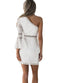 New Sexy Women Lace Dress One Shoulder Flare Sleeve Hollow Out Clubwear Party Dress White