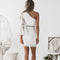 New Sexy Women Lace Dress One Shoulder Flare Sleeve Hollow Out Clubwear Party Dress White