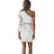 New Sexy Women Lace Dress One Shoulder Flare Sleeve Hollow Out Clubwear Party Dress White