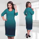 Women Plus Size Dress Houndstooth O-Neck Pencil Party Dress Ladies Bodycon Slim Casual Vestidos Green/Pink/White