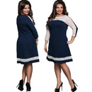 Women Plus Size Dress Semi-sheer Lace Mesh Splice Contrast Color Elegant A-Line Party Swing Dress Dark Blue/Pink/Rose