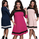 Women Plus Size Dress Semi-sheer Lace Mesh Splice Contrast Color Elegant A-Line Party Swing Dress Dark Blue/Pink/Rose