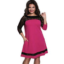 Women Plus Size Dress Semi-sheer Lace Mesh Splice Contrast Color Elegant A-Line Party Swing Dress Dark Blue/Pink/Rose