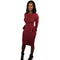 Women Pencil Party Dress Ruffles Long Sleeve Bodycon Slim Midi Club Vestidos Solid Dress Burgundy