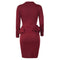 Women Pencil Party Dress Ruffles Long Sleeve Bodycon Slim Midi Club Vestidos Solid Dress Burgundy