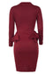 Women Pencil Party Dress Ruffles Long Sleeve Bodycon Slim Midi Club Vestidos Solid Dress Burgundy