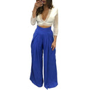 Women Pants Solid Color High Waist Wide Loose Legs Pockets Casual Palazzo Baggy Clubwear Trousers