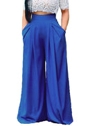 Women Pants Solid Color High Waist Wide Loose Legs Pockets Casual Palazzo Baggy Clubwear Trousers