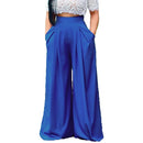 Women Pants Solid Color High Waist Wide Loose Legs Pockets Casual Palazzo Baggy Clubwear Trousers