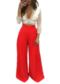 Women Pants Solid Color High Waist Wide Loose Legs Pockets Casual Palazzo Baggy Clubwear Trousers