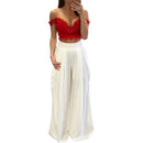 Women Pants Solid Color High Waist Wide Loose Legs Pockets Casual Palazzo Baggy Clubwear Trousers