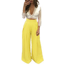 Women Pants Solid Color High Waist Wide Loose Legs Pockets Casual Palazzo Baggy Clubwear Trousers