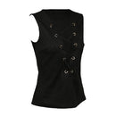 Sexy Women Crop Top Strappy Tank Tops Plunge V-Neck Lacing Up Sleeveless Solid Slim Vest Black/Grey