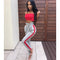 Women Casual Long Pants Striped High Waist Bandage Slim Harem Trousers Black/Grey