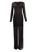 New Sexy Women Front Split Maxi Dress Deep V Neck Long Sleeve Formal Party Long Dress Black/Red