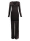 New Sexy Women Front Split Maxi Dress Deep V Neck Long Sleeve Formal Party Long Dress Black/Red