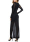 New Sexy Women Front Split Maxi Dress Deep V Neck Long Sleeve Formal Party Long Dress Black/Red