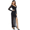 New Sexy Women Front Split Maxi Dress Deep V Neck Long Sleeve Formal Party Long Dress Black/Red