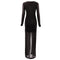 New Sexy Women Front Split Maxi Dress Deep V Neck Long Sleeve Formal Party Long Dress Black/Red