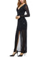 New Sexy Women Front Split Maxi Dress Deep V Neck Long Sleeve Formal Party Long Dress Black/Red