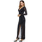 New Sexy Women Front Split Maxi Dress Deep V Neck Long Sleeve Formal Party Long Dress Black/Red