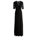 New Fashion Women Maxi Dress Lace Splice Thigh Split V Neck Half Sleeve Belt Slim Elegant Long Dress Black/Pink/Dark Blue