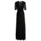 New Fashion Women Maxi Dress Lace Splice Thigh Split V Neck Half Sleeve Belt Slim Elegant Long Dress Black/Pink/Dark Blue