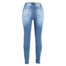 Women Ripped Jeans Denim Destroyed Frayed Hole Washed Zipper Skinny Pants Pencil Trousers Tights Blue