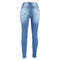 Women Ripped Jeans Denim Destroyed Frayed Hole Washed Zipper Skinny Pants Pencil Trousers Tights Blue