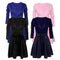 Women Dress Solid Color Deep V Neck Long Sleeve Skater Skirt Sexy Ladies Mini Evening Party One-Piece