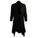 New Women Knitted Cardigan Solid Open Front PU Button Irregular Hem Long Sleeves Casual Outerwear Coat