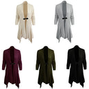 New Women Knitted Cardigan Solid Open Front PU Button Irregular Hem Long Sleeves Casual Outerwear Coat