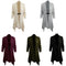 New Women Knitted Cardigan Solid Open Front PU Button Irregular Hem Long Sleeves Casual Outerwear Coat