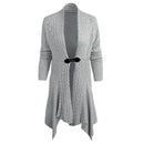 New Women Knitted Cardigan Solid Open Front PU Button Irregular Hem Long Sleeves Casual Outerwear Coat