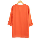 New Fashion Women Chiffon Blouse V-Neck Rolled Sleeve Cross Hem Solid Shirt Top Orange