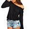 New Fashion Women Blouse Elastic Off Shoulder Long Sleeve Solid Color Casual T-Shirt Tops Tee